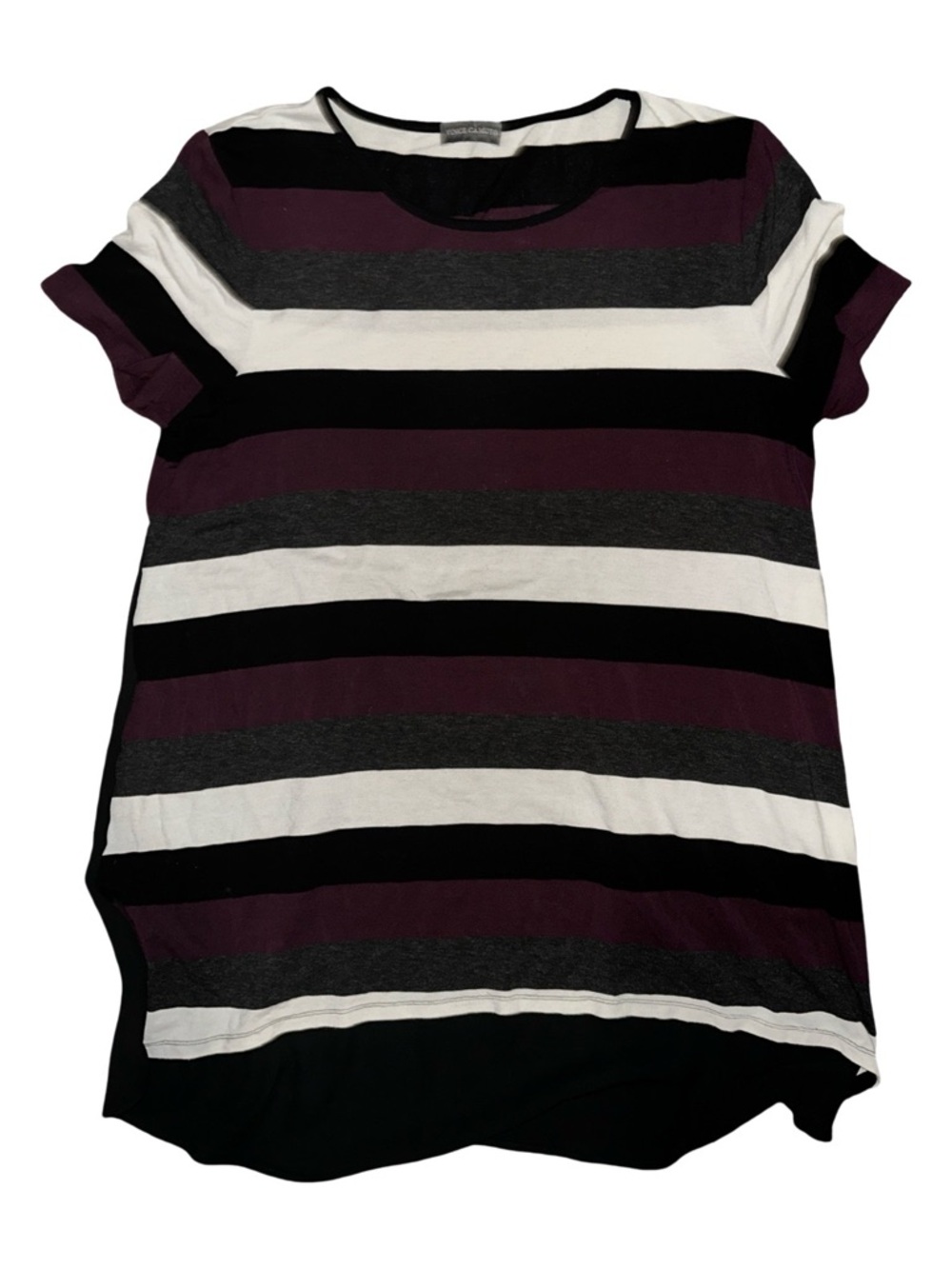 Vince Camuto Striped Short Sleeve Tee - Black, White & Plum